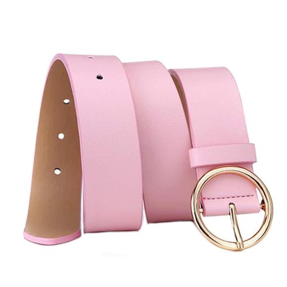 Women Fashion Pu Leather Belt Casual Waist Belt With Round Metal Buckle (pink)😹 - Picture 3 of 5